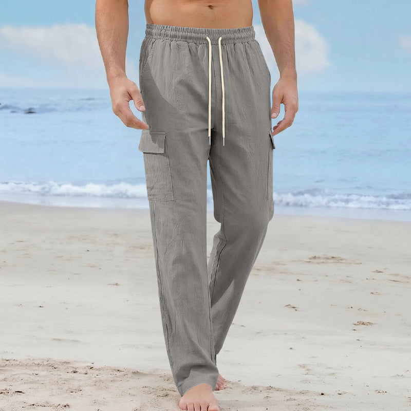 Herren Cargo-Strandhose aus Leinenmix mit elastischem Bund und Kordelzug EB