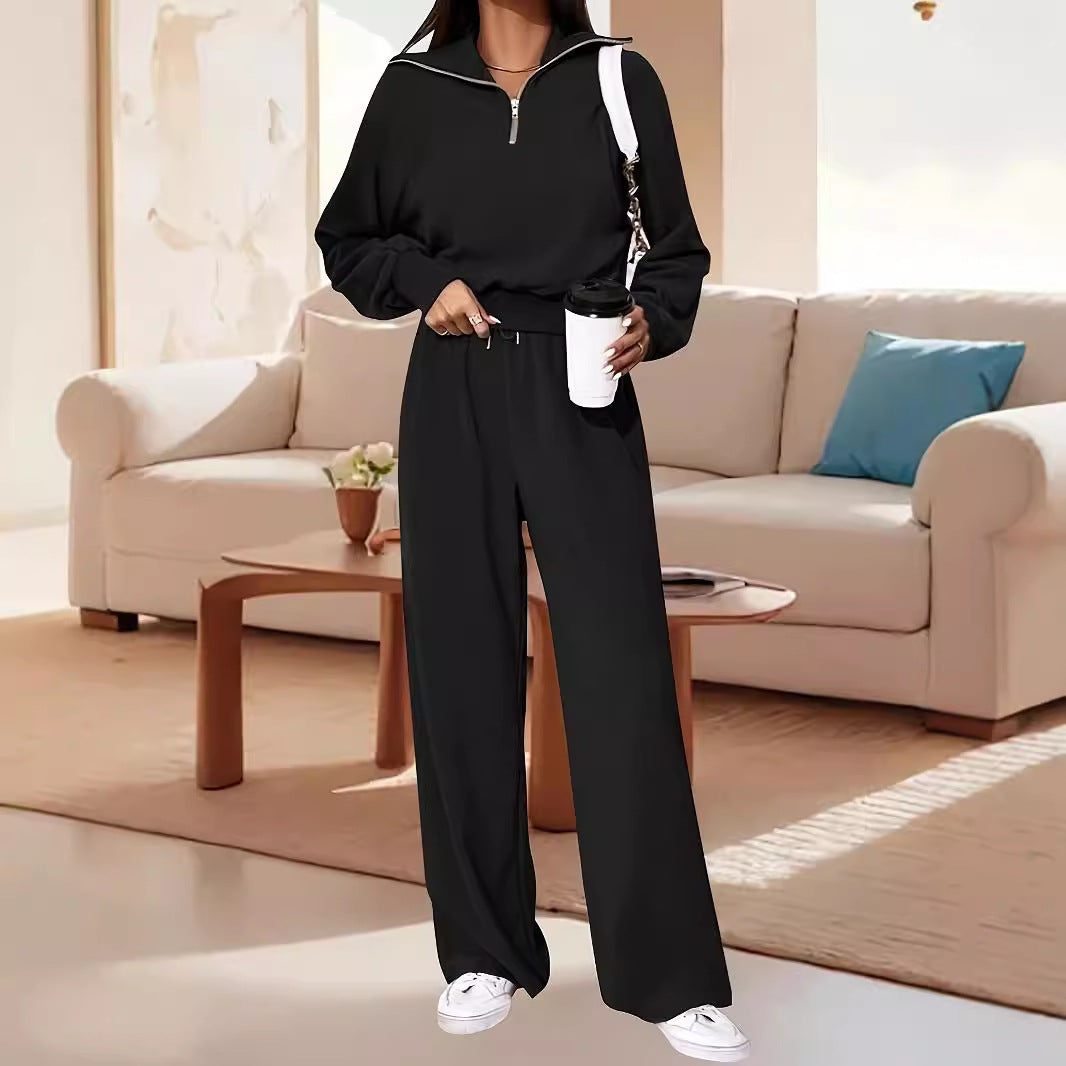 Damen Lässiger Jumpsuit mit Reißverschluss und weitem Bein EB
