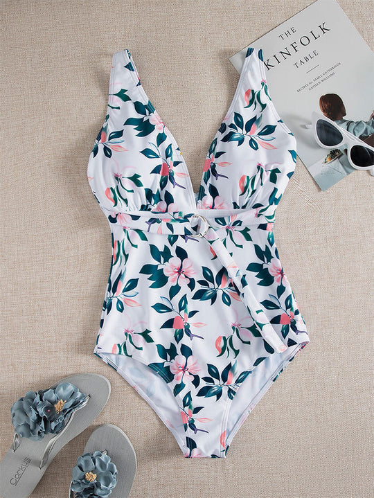 Damen Einteiliger Badeanzug mit floralem Wickeldesign EB