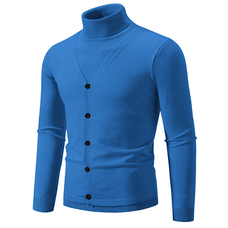 Herren eleganter Rollkragenpullover mit knöpfbaren Frontdetails und feiner Strickstruktur EB