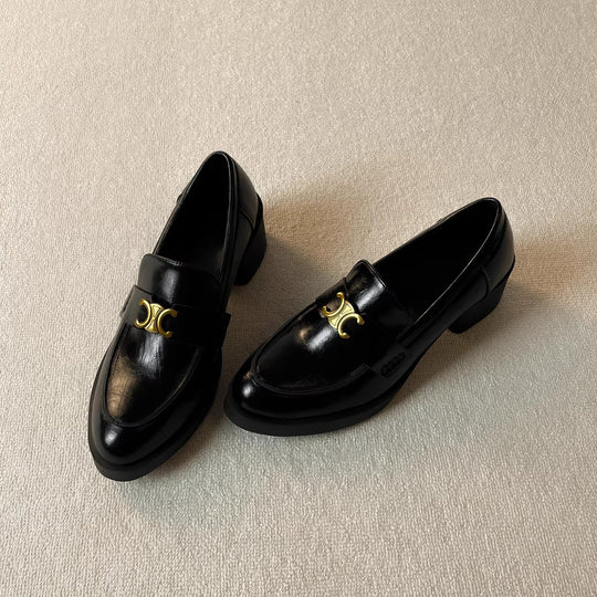 Damen modische Loafers mit elegantem Blockabsatz und dekorativem Schnallenakzent EB