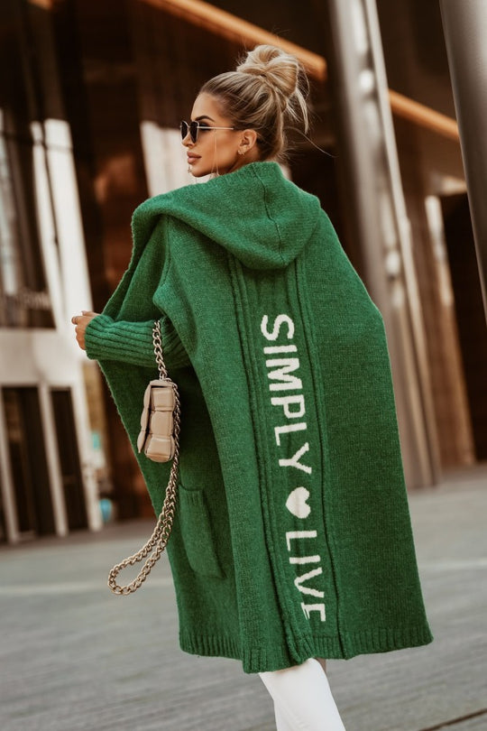 Damen Langarm-Strickmantel mit praktischen Taschen und offener Front EB