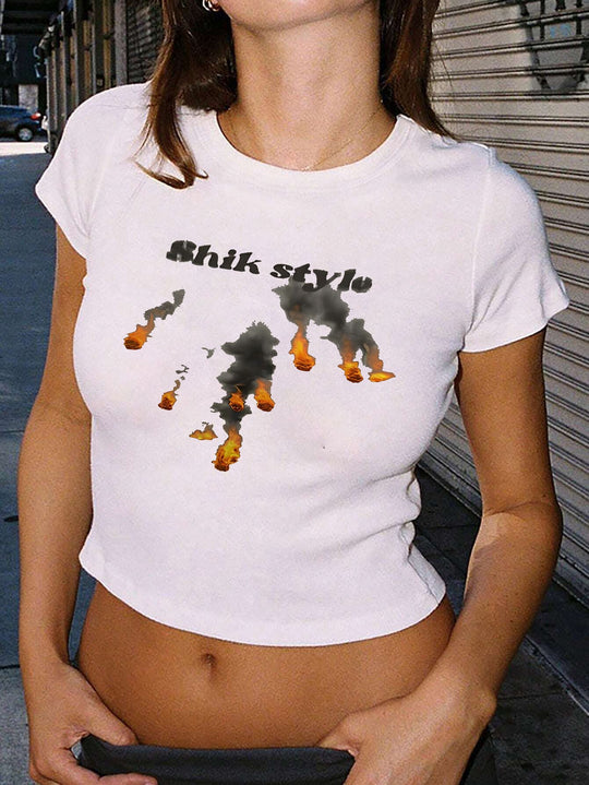 Damen Crop-T-Shirt mit kreativem Telefon-Design EB