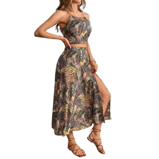 Damen Maxikleid mit floralem Twist und seitlichem Schlitz EB