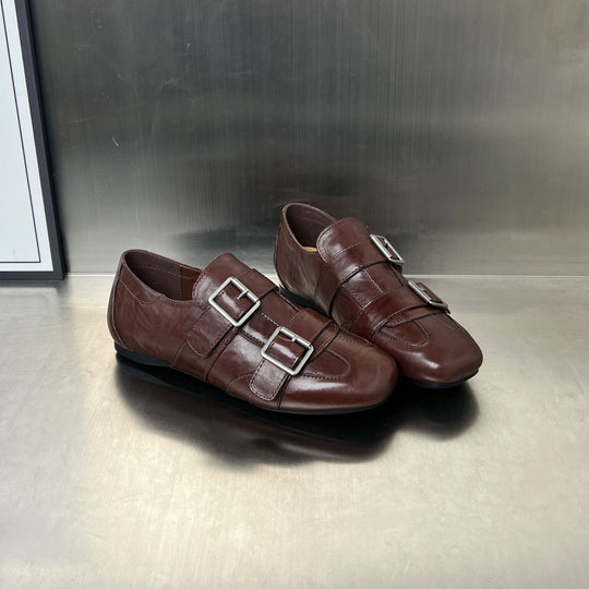 Damen elegante Mokassins mit modischen Doppelschnallen EB