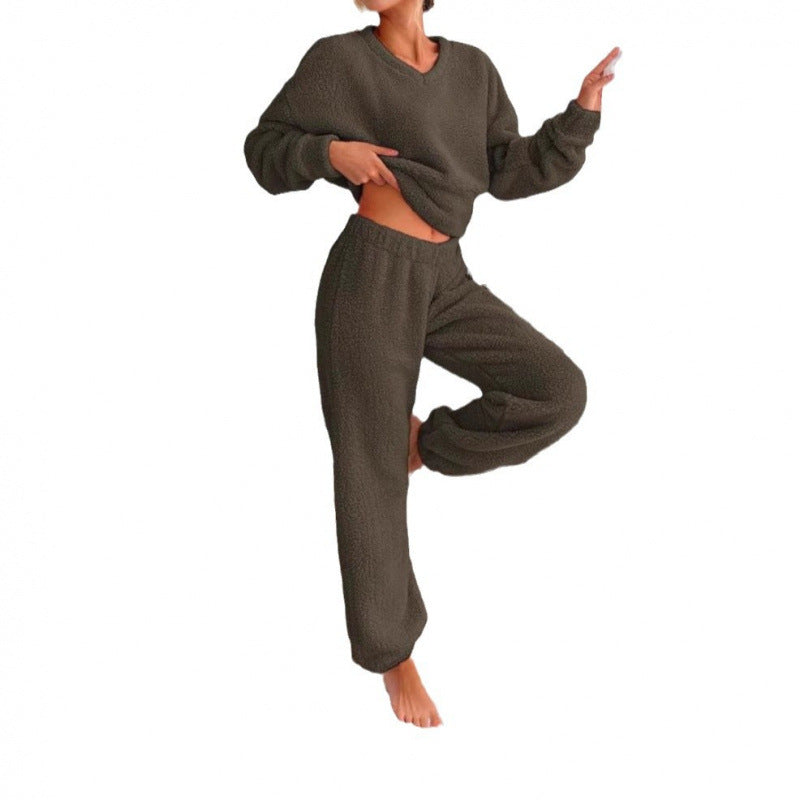 Damen Kuscheliges Fleece-Lounge-Set mit elastischem Bund EB