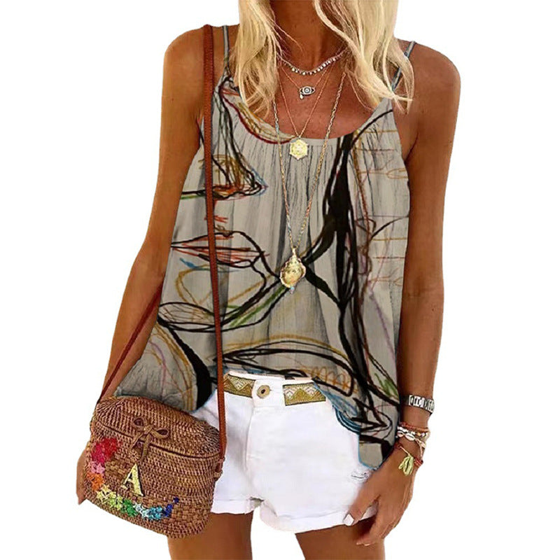 Damen Sommerliches Tanktop mit modischem Marmormuster EB