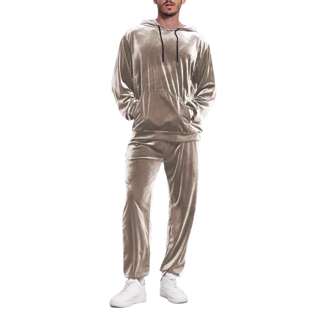 Herren nan Velours-Freizeitanzug mit Kapuzenpullover und lässiger Jogginghose EB