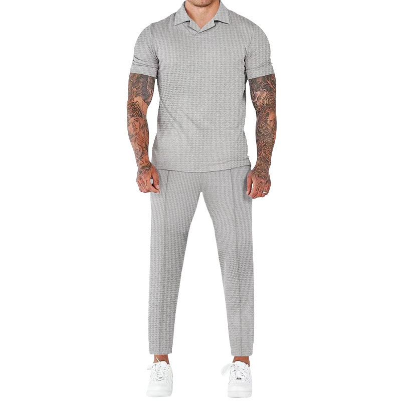 Herren elegantes Kurzarm-Hemd- und Hose-Set mit strukturiertem Design und komfortabler Passform EB