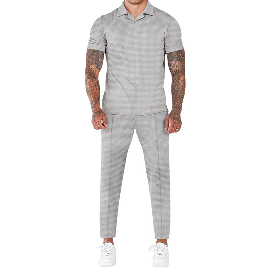 Herren elegantes Kurzarm-Hemd- und Hose-Set mit strukturiertem Design und komfortabler Passform EB