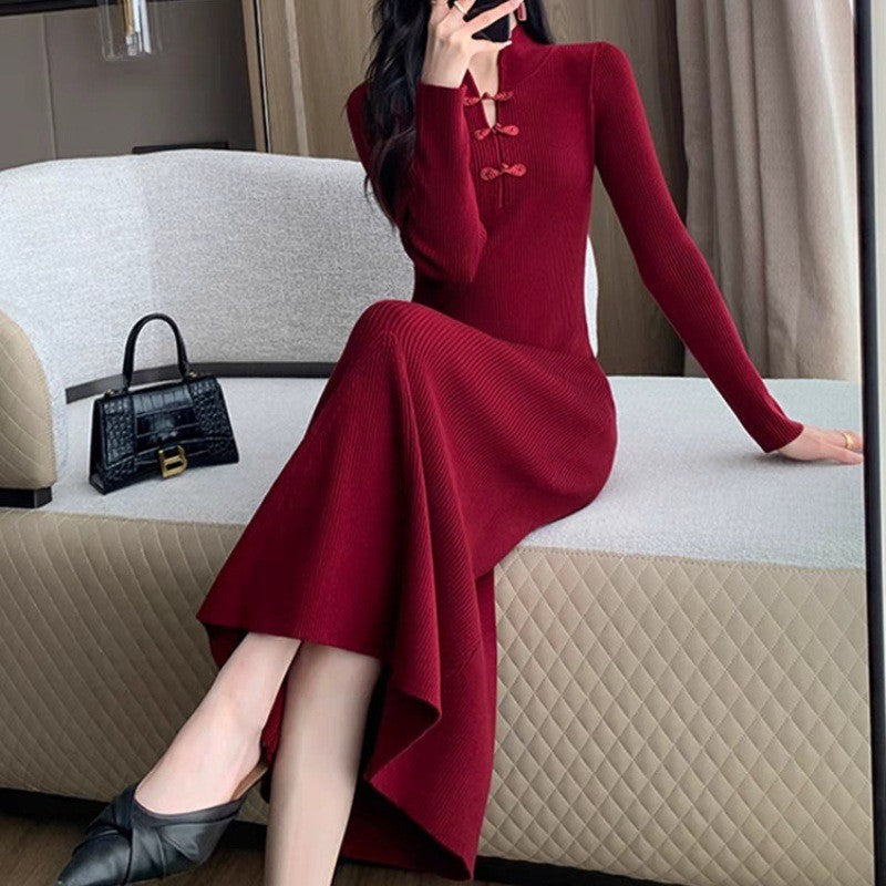 Damen Strickkleid mit hohem Kragen und seitlichem Schlitz EB