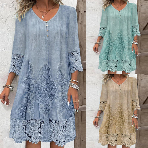 Damen luftiges Sommerkleid mit französischer Spitze EB