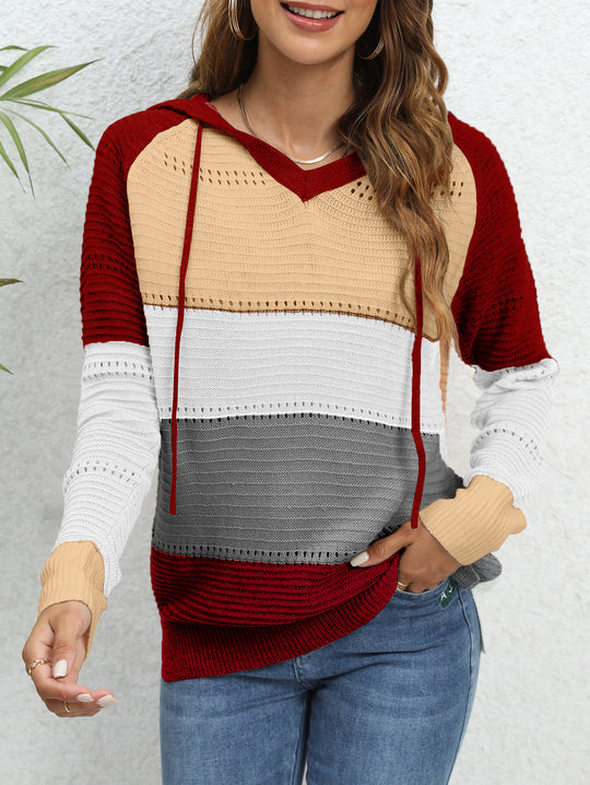 Damen lässiger Kapuzenpullover mit modischem Farbblockdesign EB