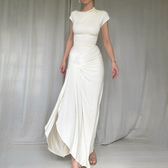 Damen Elegantes Langarm-Maxikleid mit hohem Schlitz EB