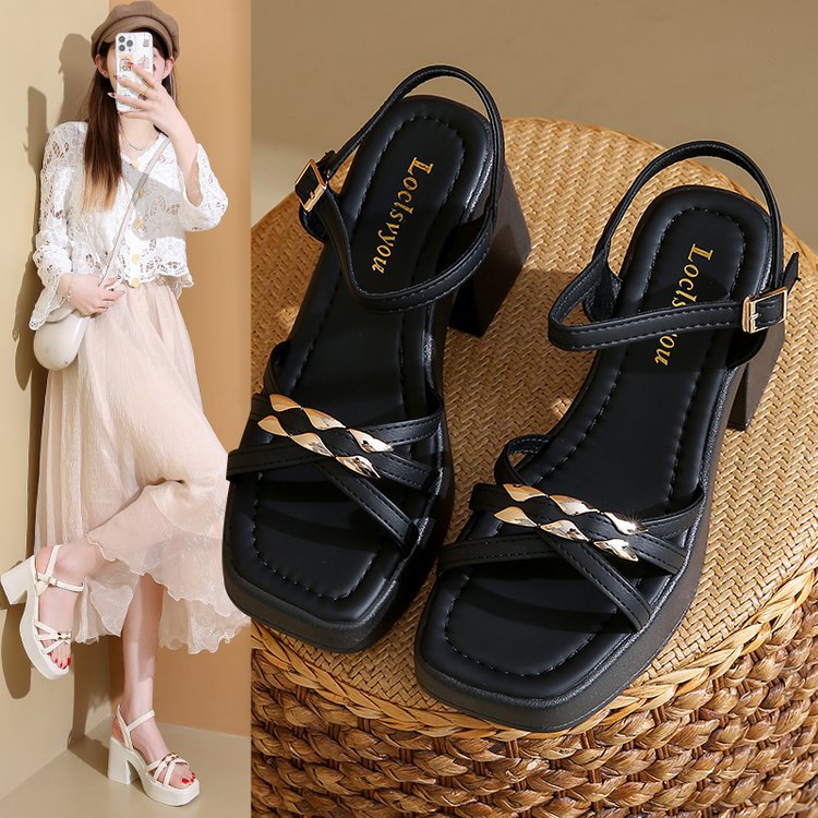 Damen modische Plateau-Sandalen mit verstellbarem Riemendesign und eleganter Schnalle EB