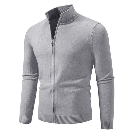 Herren nan schmal geschnittene Reißverschluss-Strickjacke mit geripptem Stehkragen und feinem Baumwollmix EB