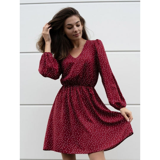 Damen Chiffon-Kleid mit V-Ausschnitt und ballonartigen Ärmeln EB