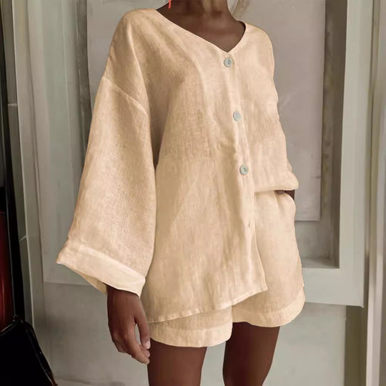 Damen lässiges Set mit weit geschnittenem Oberteil und Shorts EB