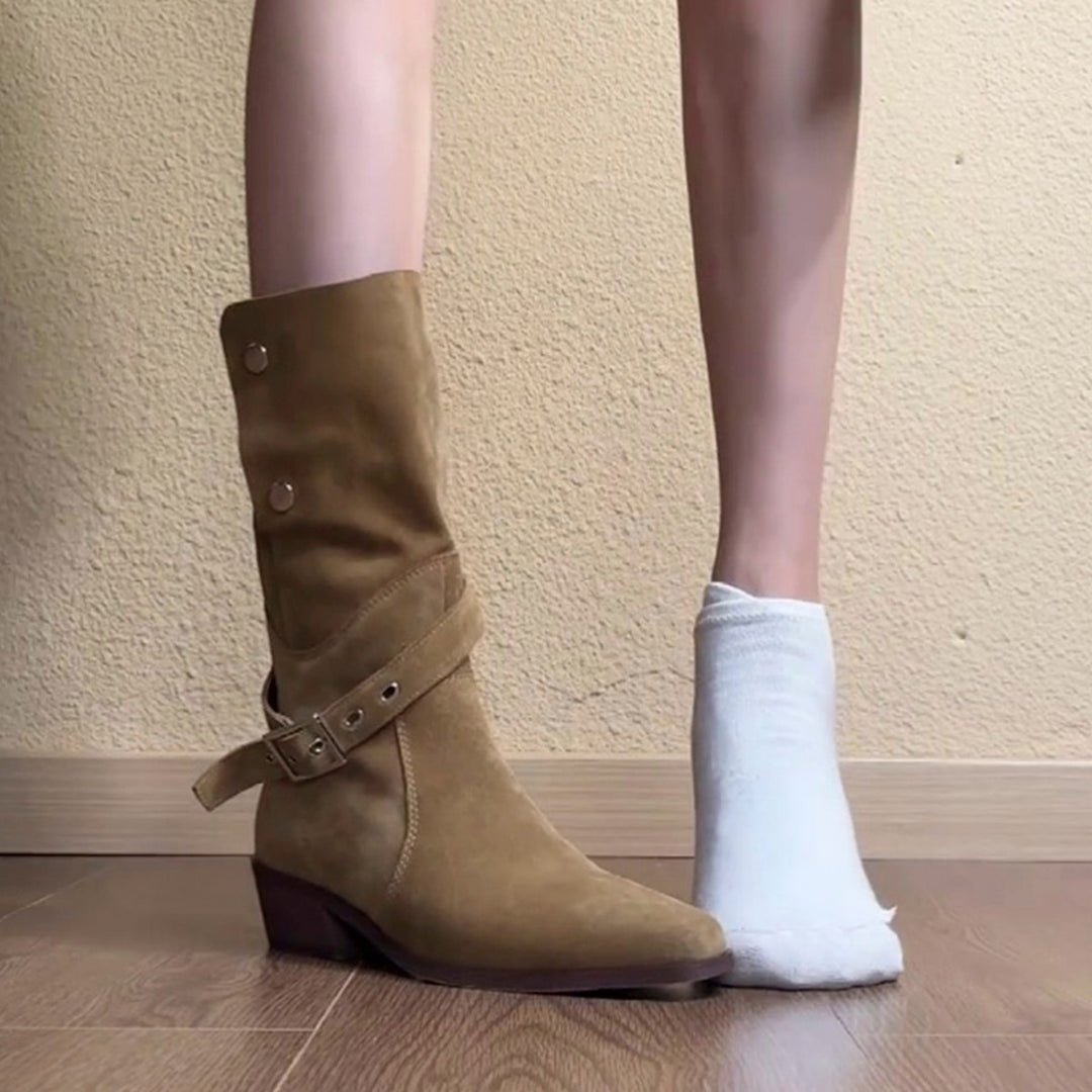 Damen Stiefeletten mit modischem Faltenwurf und eleganter Schnallenverzierung EB