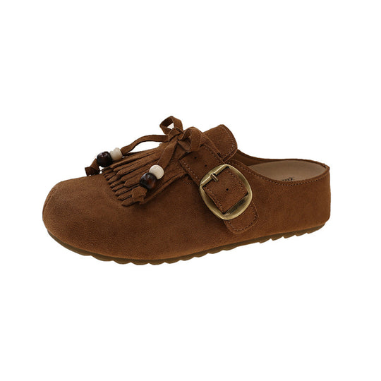 Damen Clogs mit fransigem Design und eleganter Schnalle EB
