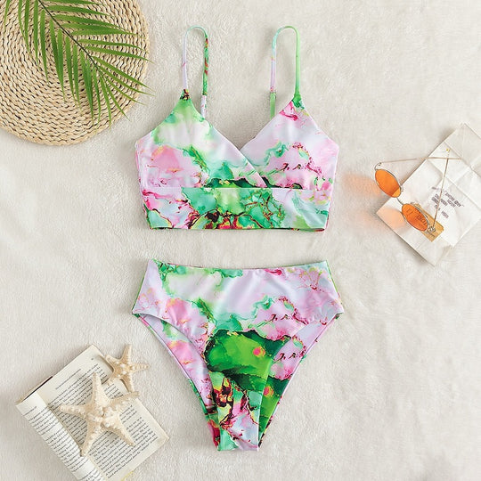 Damen Bikini-Set mit gekreuztem Oberteil und floralen Details EB