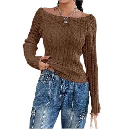 Damen Strickpullover mit elegantem Zopfmuster und italienischem Rundhalsausschnitt EB
