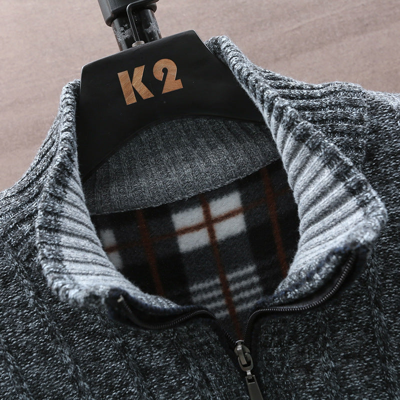 Herren Strickpullover mit Stehkragen und halbem Reißverschluss EB