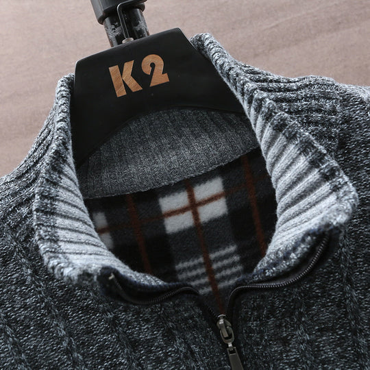Herren Strickpullover mit Stehkragen und halbem Reißverschluss EB