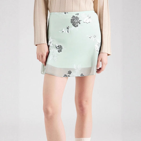 Damen transparenter Rock mit floralem Design und glitzernden Akzenten EB