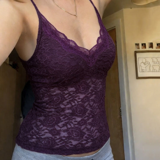 Damen Spitzen-Cami-Top mit verstellbaren Trägern und V-Ausschnitt EB