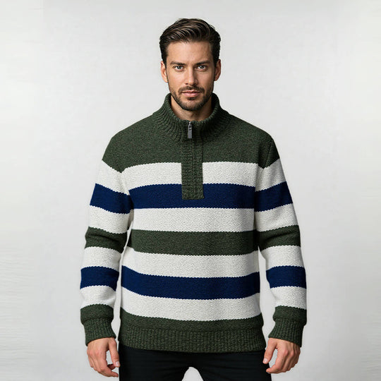 Herren Pullover mit hohem Kragen und strukturiertem Streifenmuster EB