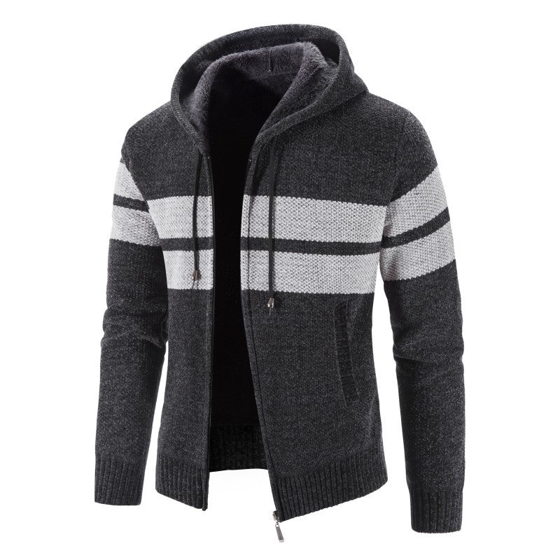 Herren Strickjacke mit Kapuze und modernem Streifenmuster EB