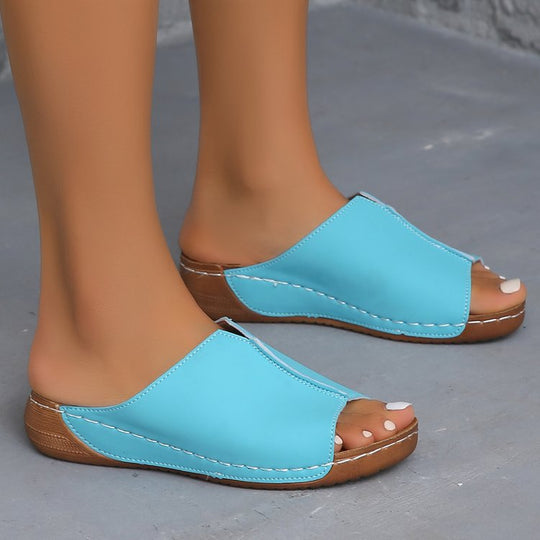 Damen Offene Komfort‑Mules mit gepolstertem Fußbett und Korkoptik‑Plateau EB