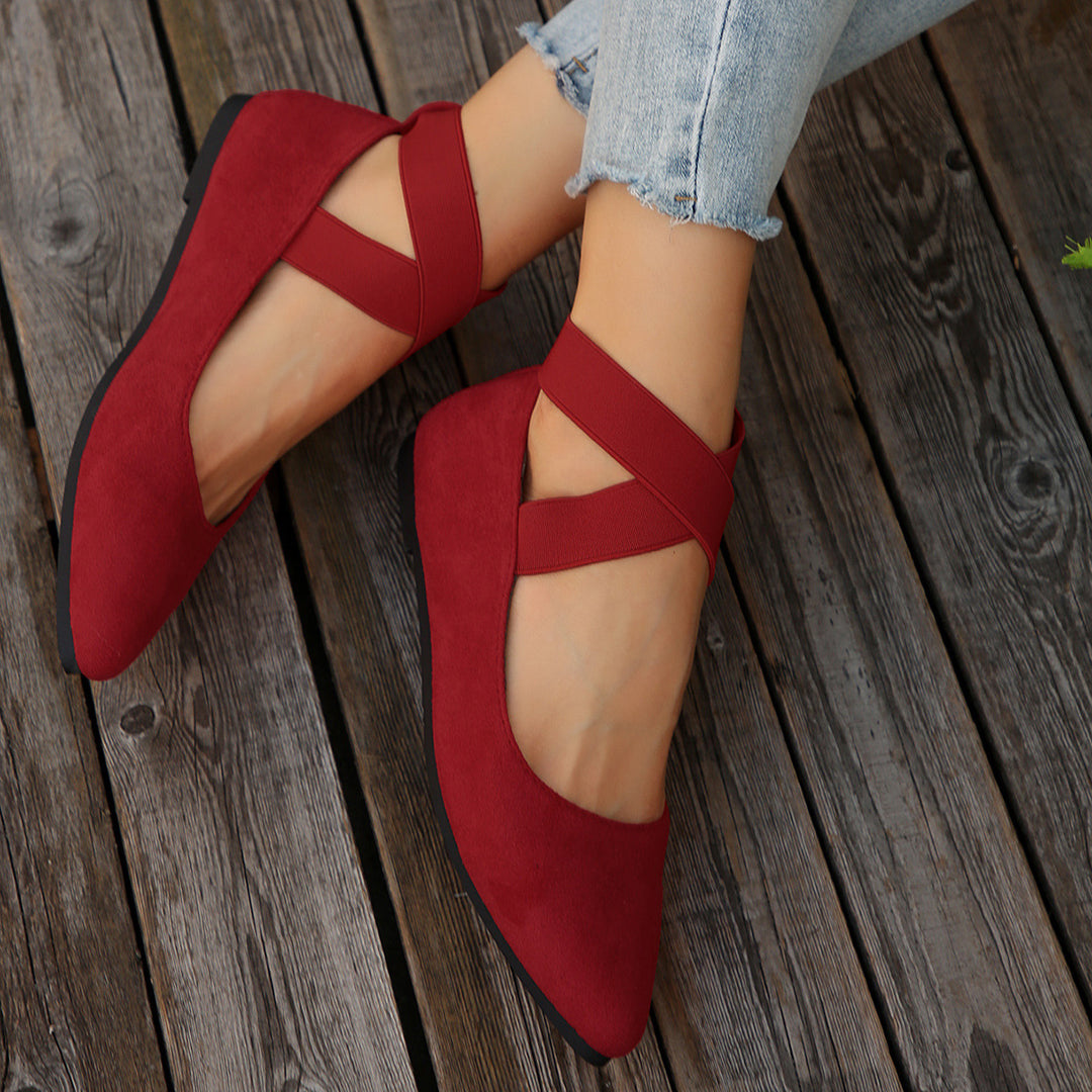 Damen Ballerina-Schuhe mit elastischen Kreuzbändern und rutschfester Sohle EB