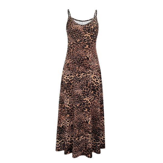Damen Maxikleid mit Spaghetti-Trägern und asymmetrischem Tiermuster EB
