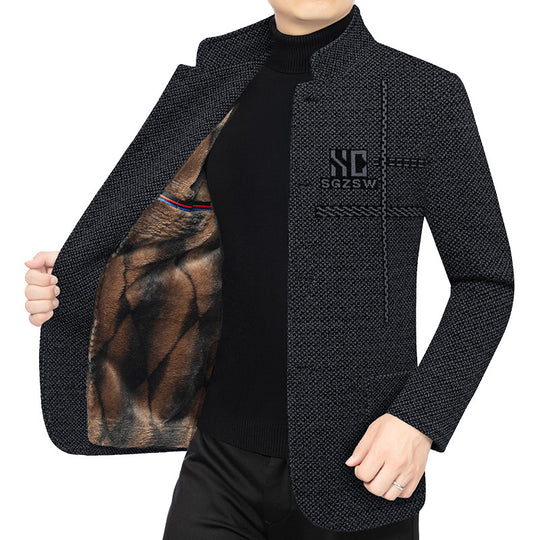 Herren Gefüttertes City-Sakko mit Stehkragen und luxuriösem Teddy-Innenfutter EB