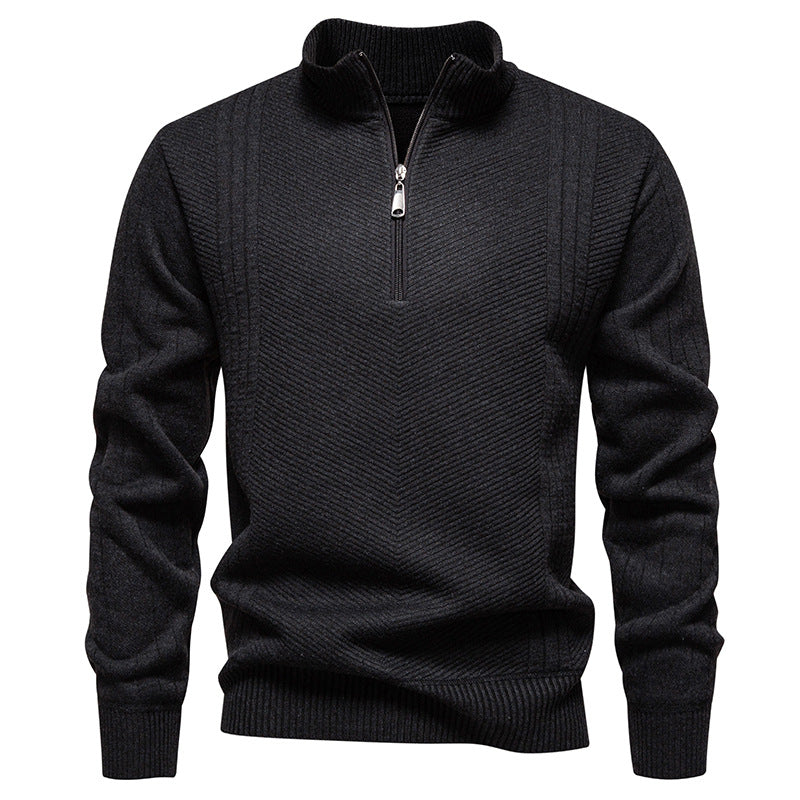 Herren nan Troyer-Pullover mit halbem Reißverschluss, Chevron-Struktur und elastischen Rippbündchen EB