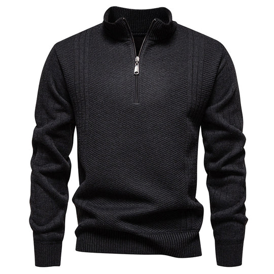 Herren nan Troyer-Pullover mit halbem Reißverschluss, Chevron-Struktur und elastischen Rippbündchen EB