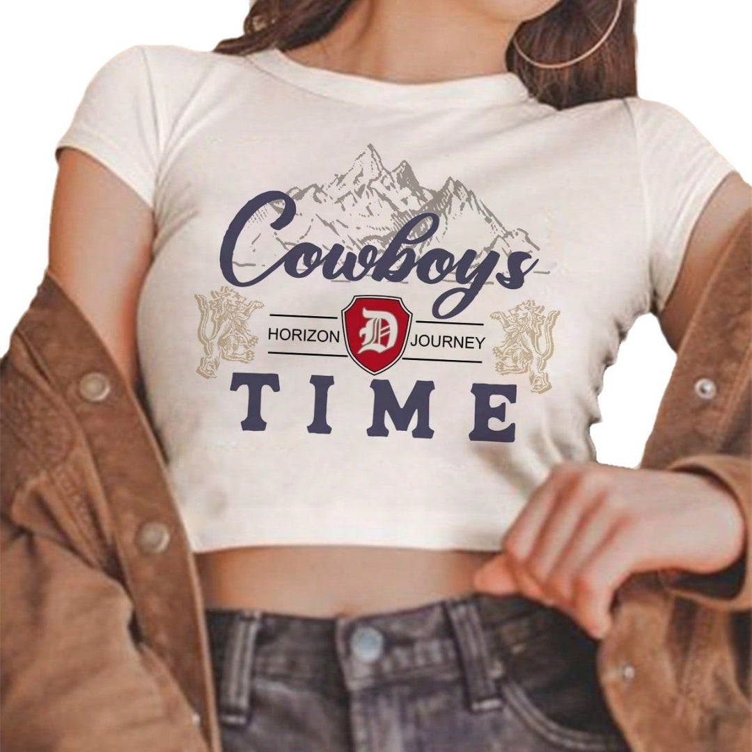 Damen Crop-Top mit kreativem Cowboy-Motiv und lässigem Schnitt EB