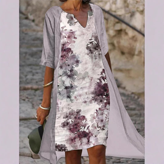 Damen Freizeitkleid mit floralem Design und tiefem V-Ausschnitt EB