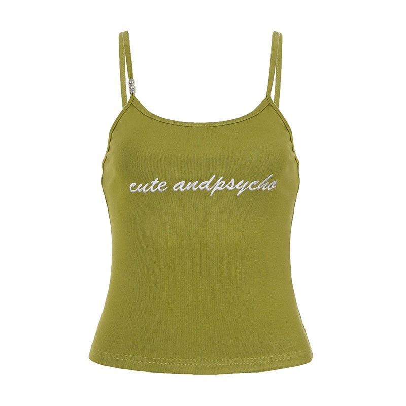 Damen Spaghetti-Trägertop mit aufgesticktem Schriftzug EB