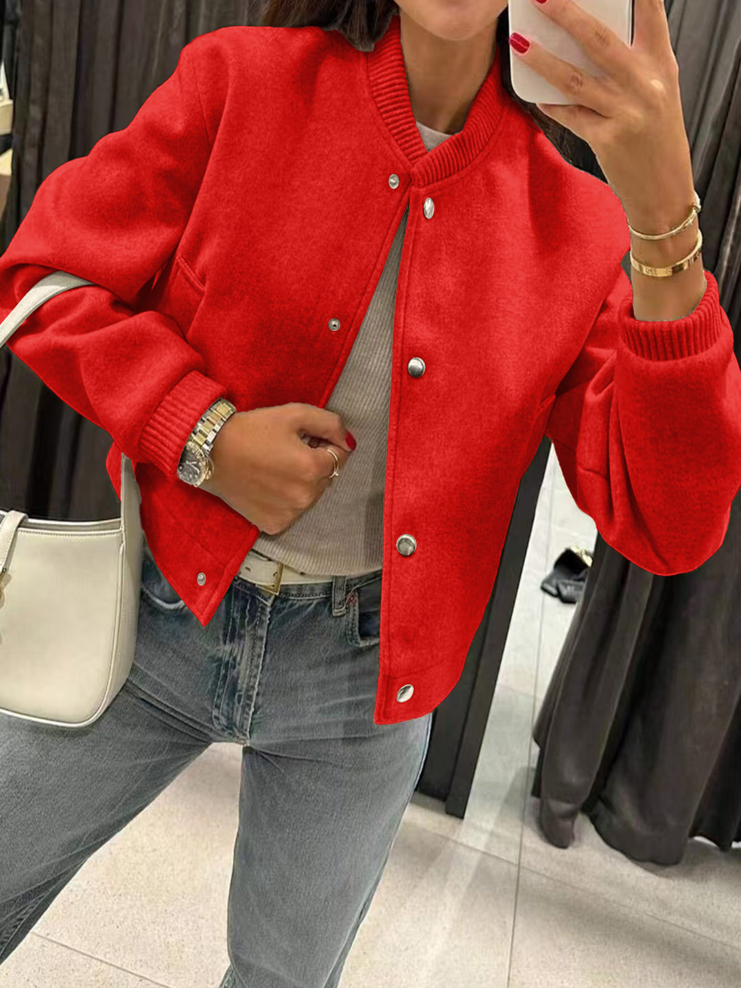 Damen Kurzjacke im Bomberstil aus Teddyfleece mit Rippbündchen EB