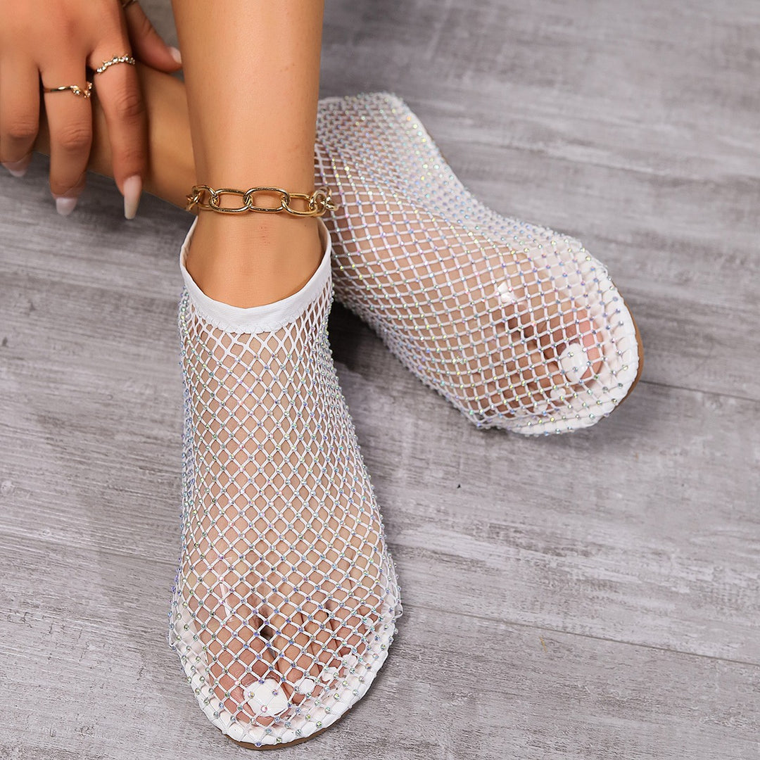 Damen Modische Netzsandalen mit offenen Zehen und glitzernden Akzenten EB