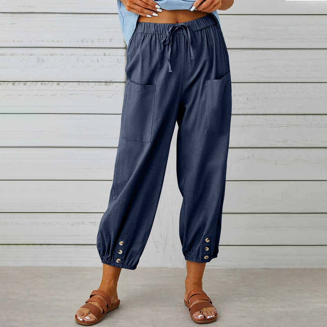 Damen Bequeme Freizeithose mit seitlichen Taschen und Bündchen EB
