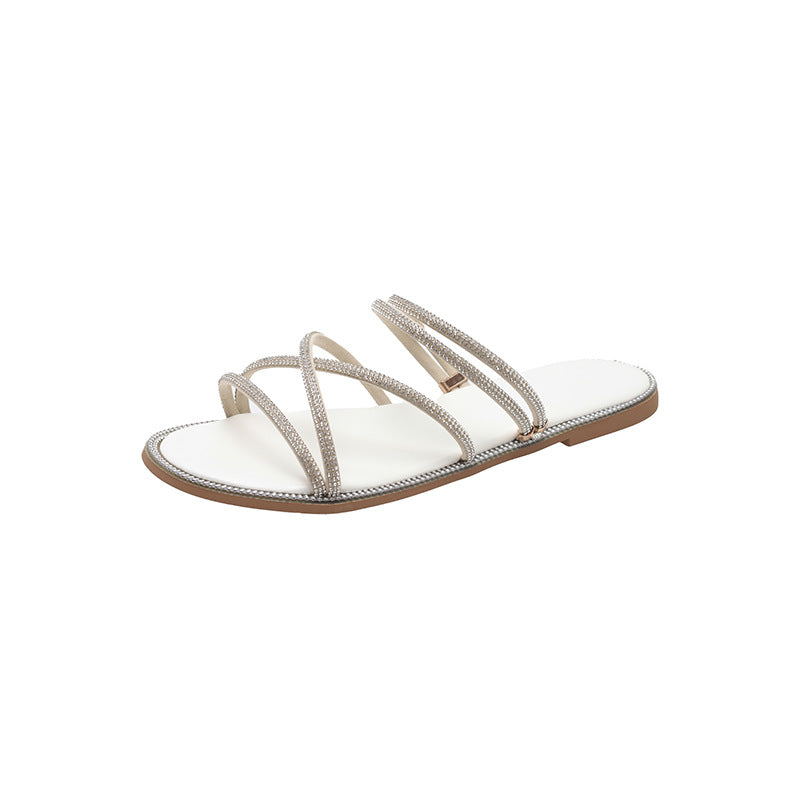 Damen Glamouröse Slide-Sandalen mit funkelnden Riemen und komfortablem Fußbett EB