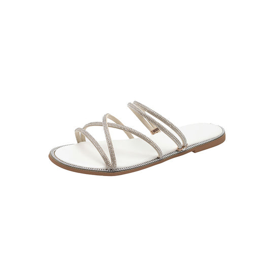 Damen Glamouröse Slide-Sandalen mit funkelnden Riemen und komfortablem Fußbett EB