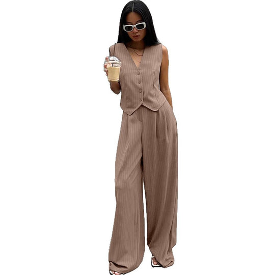 Damen Elegantes Zweiteiliges Anzug-Set mit weitem Bein und gerafftem Oberteil EB