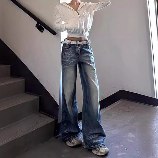 Damen Weite Jeans mit ausgefallenem Schnitt und modernem Design EB