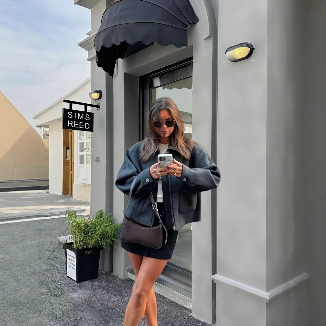 Damen lässige Oversize-Jacke mit praktischen aufgesetzten Taschen EB