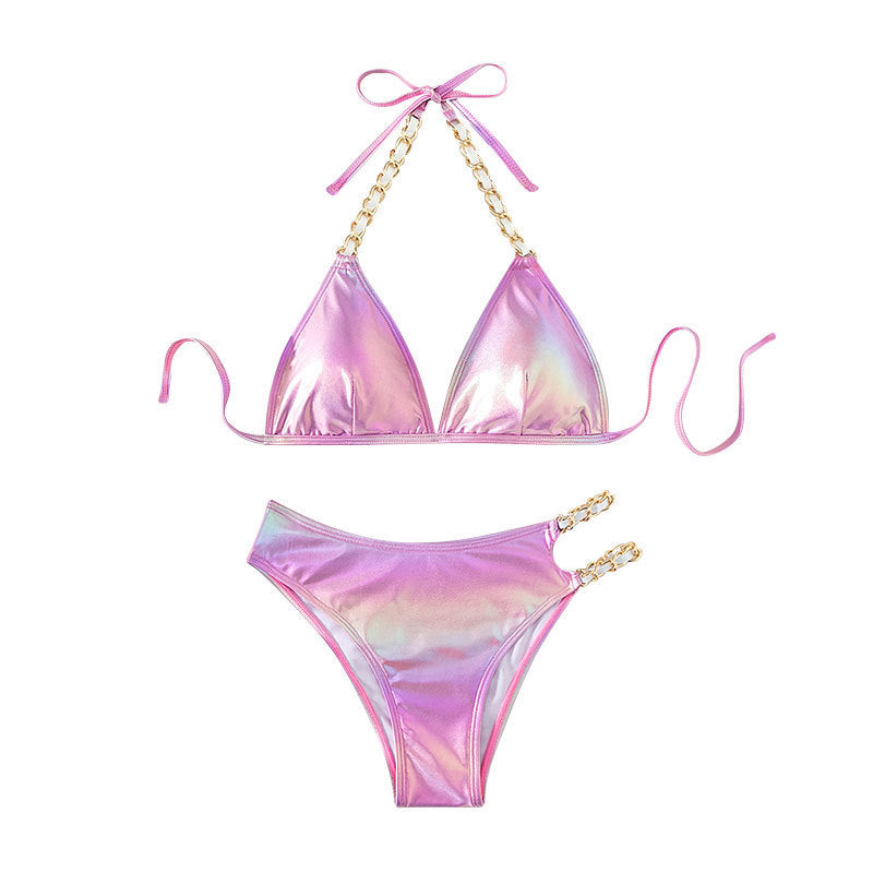 Damen glamouröser Triangel-Bikini mit Kettenakzenten EB